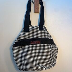 Vintage 90's Guess Black and White Checkered Canvas Tote Bag